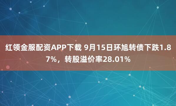 红领金服配资APP下载 9月15日环旭转债下跌1.87%,转股溢价率28.01%